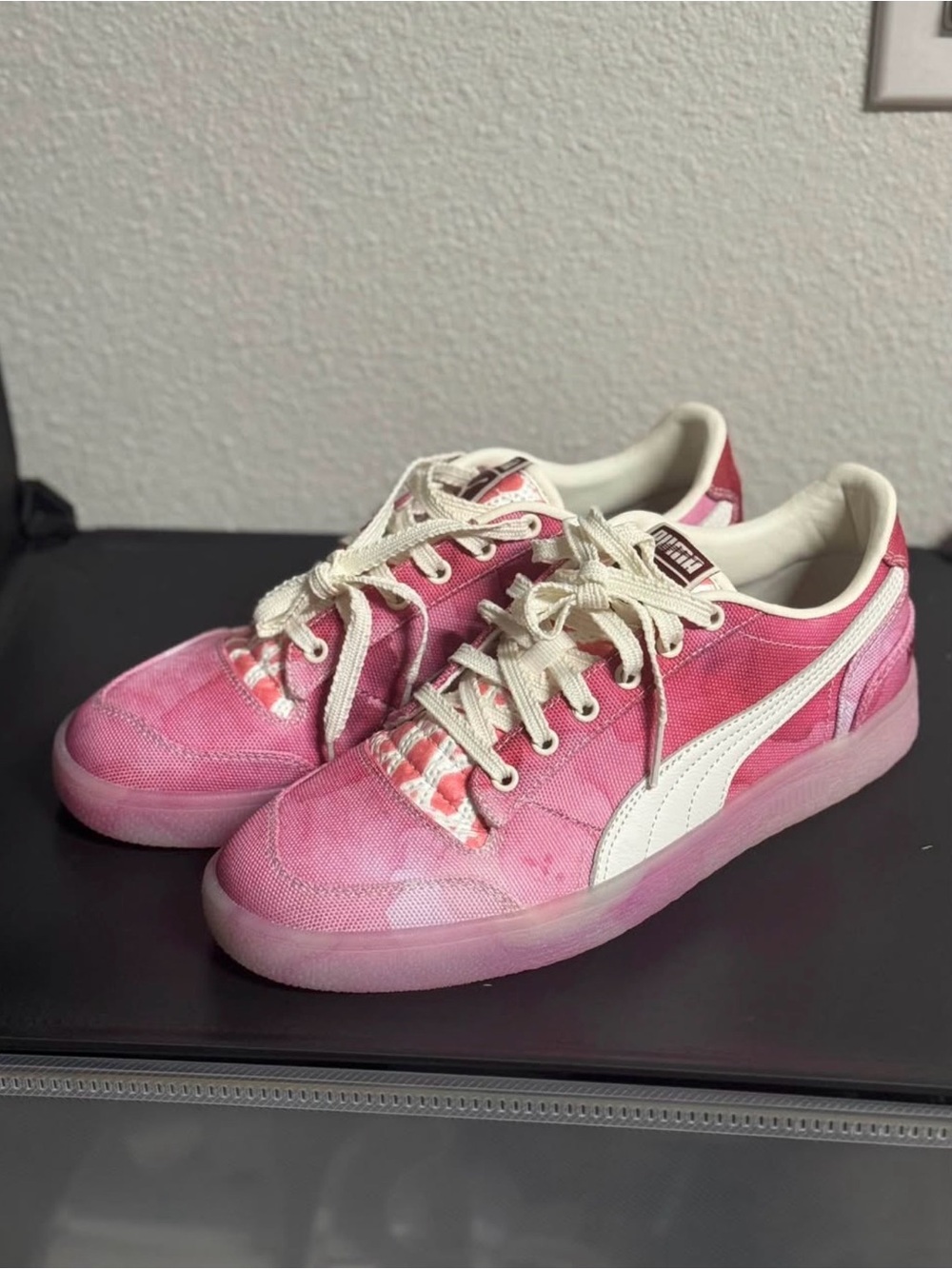 Puma Pink Tie-Dye Low-Top Sneakers with Cream Accents